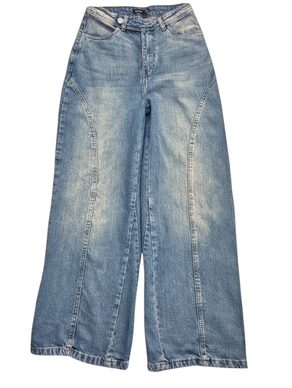 Boohoo High Rise Seam Detail Wide Leg Jeans Light Wash US 10 UK 14 EU 38